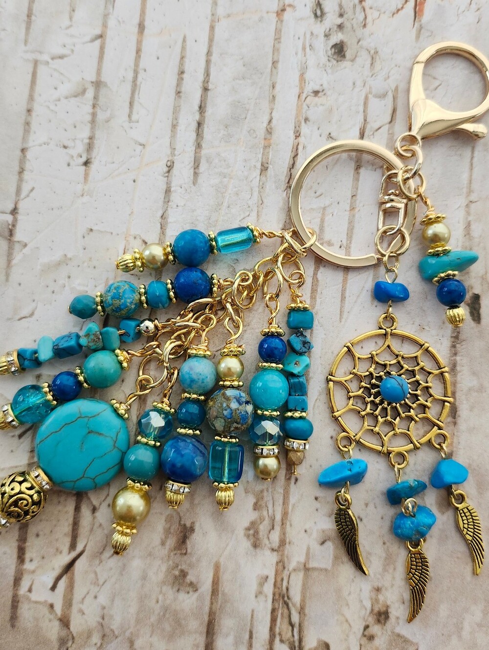 Dreamcatcher Boho Purse Charm or Keychain Wagnerite Howlite Jasper Handcrafted